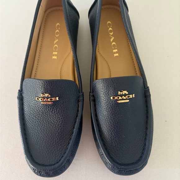 Coach Dark Blue Leather Loafers with Gold Accent - Picture 2 of 10